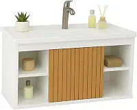 Gabinete Com Cuba Suspenso para Banheiro Nichos Com Porta Completo (Branco Ripado)