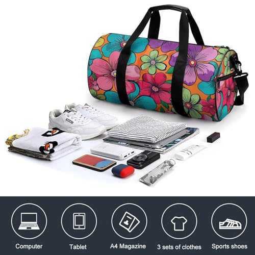 Travel Duffel Bag Weekender Bags for Men Women Large Capacity Overnight Bags Orange Vintage Flower Travel Sports Gym Bag Canvas Carry On Tote Bags for Travel Yoga4