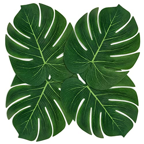 Attmu 48 Pcs 14" Large Artificial Palm Leaves, Fake Monstera Leaves, Tropical Leaves For Safari Birthday Wedding, Jungle Luau Hawaiian Party Table Decorations #TOP30