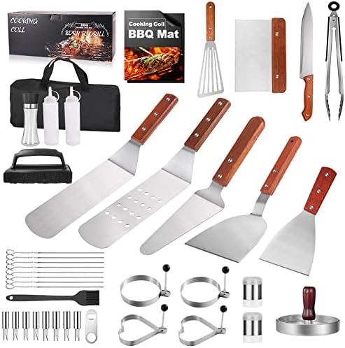 Flat Top Griddle Accessories Set for Blackstone 41pcs Wood Grilling Tools Kit,Complete BBQ Tools with Grill Mat,Spatula,Scraper Cooking Utensils Griddle Cleaning Kit for Hibachi Grill
