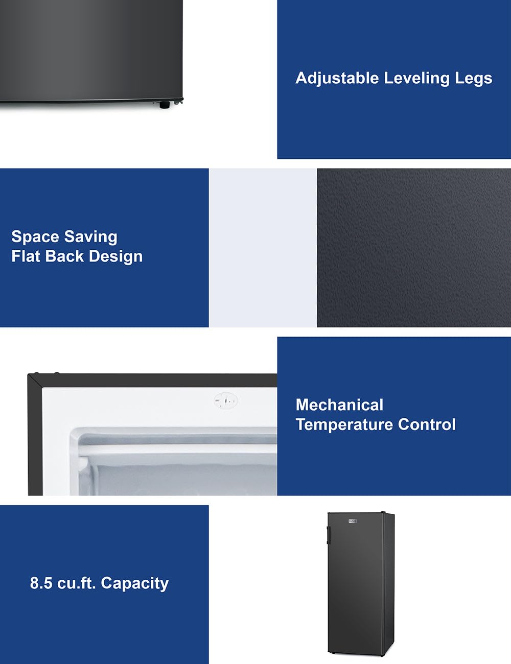 Black+Decker 8.5 Cu. Ft. Upright Freezer, Stand Up Freezer With Mechanical Temperature Control, Freezer Upright With 3 Shelves And 4 Door Bins, Manual Defrost, R600a Refrigerant, Buf850lb, Black on Fridge.com - View 6