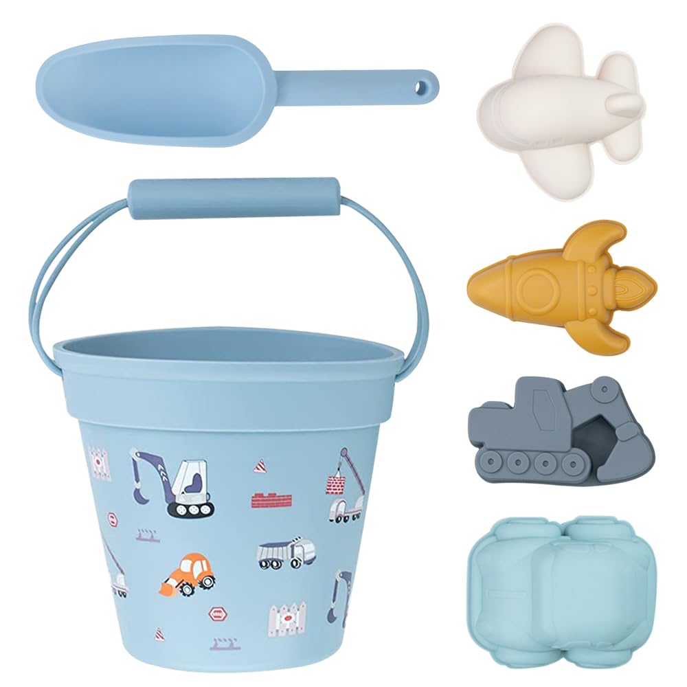 HIULLEN Juego de juguetes de arena de silicona, 6 piezas de juguetes para niños, caja de arena, juguete de playa, cubo de silicona, pala para a partir de 1, 2, 3, 4 años, niñas, niños, juguetes de