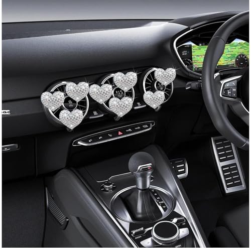 Image of 8Pcs Silver Bling Heart Air Vent Clips, Crystal Heart Air Fresheners Vent Clips Car Diffuser Vent Clip Rhinestone Car Decoration Car Interior Decor Cute Car Accessories for Women，Interior Accessories