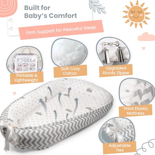 Image of Baby Lounger - Breathable & Soft Baby Lounger for Newborn 0-24 Months, Soft Portable Baby Lounger Pillow, Newborn Babies Essentials, Snuggle Lounger Me