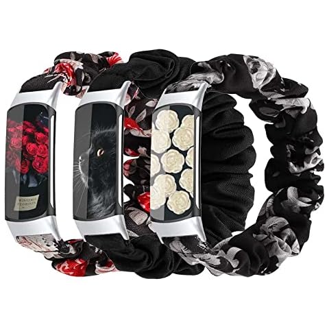 GTHY Scrunchie bands Compatible with Fitbit Charge 5 Band,For Women,Replacement Strap,Large Small,Elastic Fabric Pattern Wristbands Soft Cloth watch band For Charge 5 (C2, Large) Cover