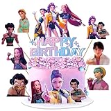 Birthday cake decoration k pop– Set 11 piezas adornos cumpleaños de-mon hunters con 1 topper “Happy birthday” y 10 toppers para cupcakes, decoración de tartas infantil para fiesta y pastel decoración