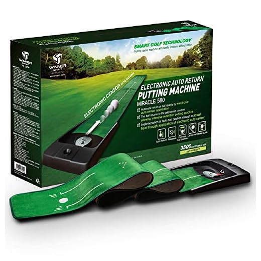 WINNERSPIRIT Miracle 580, Indoor Putting Green, Kickback Putt Mat, Portable, Minimal Noise, Auto Ball Return, 1,063 x 16.25 in, Requires 4 x 1.5 AA Batteries (Included)