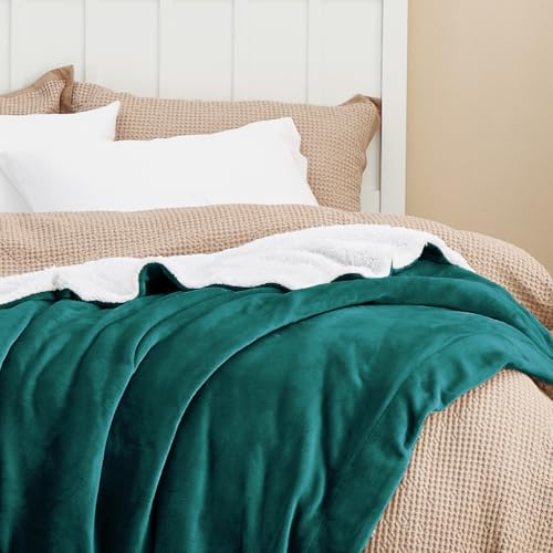 Image of Bedsure GentleSoft Sherpa Fleece Blanket Queen Size for Bed, Non-Heated, Thick and Warm Throw for Women and Men, Soft Fuzzy Plush Queen Blanket for Winter, Forest Green, 90x90 Inches