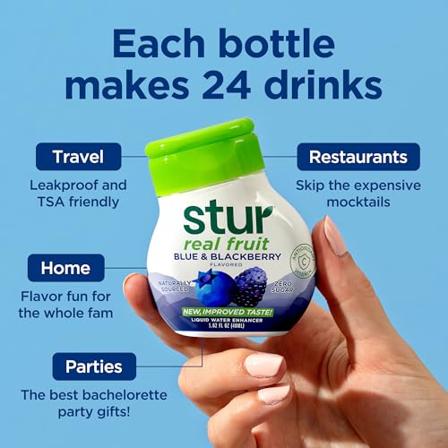 Image of Stur Liquid Water Enhancer | Blue & Blackberry | Naturally Sweetened | High in Vitamin C & Antioxidants | Sugar Free | Zero Calories | Keto | Vegan | 5 Bottles, Makes 120 Drinks