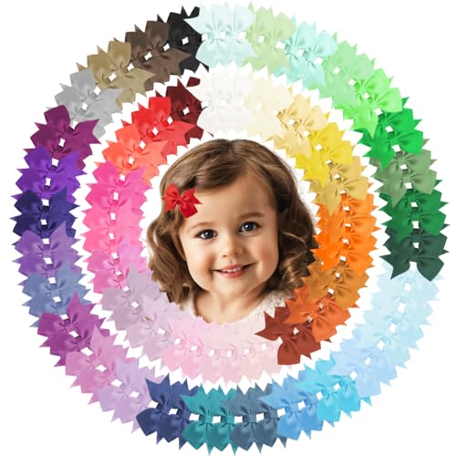 Image of Baby Hair Clips, 100PCS 2" Fully Lined Hair Bows for Girls, Toddler Hair Accessories, Alligator Hair Clips for Girls Toddlers Baby Kids Teens (50 Colors in Pairs）