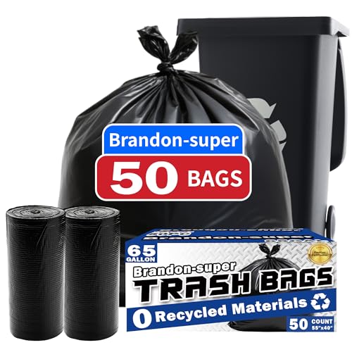 (50 count)65 Gallon Trash Bags Large Commercial Can Liner Disposable Black Garbage Bags For Household Commercial Lawn and Leaf