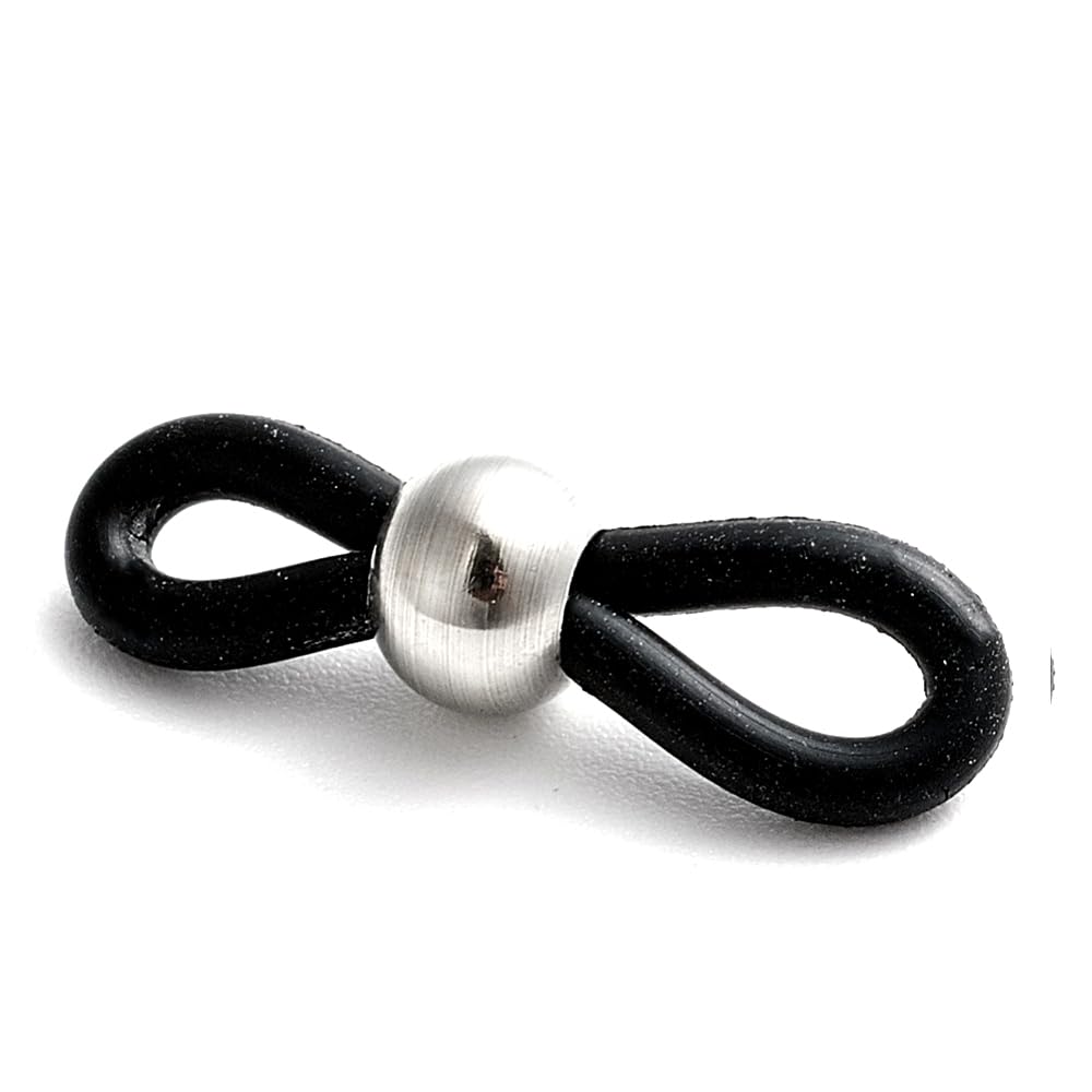 10 Stainless Steel Eyeglass Holder Necklace End Findings for Eye or Sun Glasses with Rubber Loops & Silver Beads (Black)