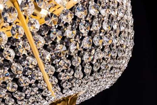 Wellmet Crystal Chandelier Lights, 9 Lights French Empire Chandelier Lighting Luxury Gold High Ceiling Hanging Pendant Light Fixture for Dining Living Room Kitchen Bedroom Foyer Entryway,19.69'' W by Wellmet - Used condition - Image 5