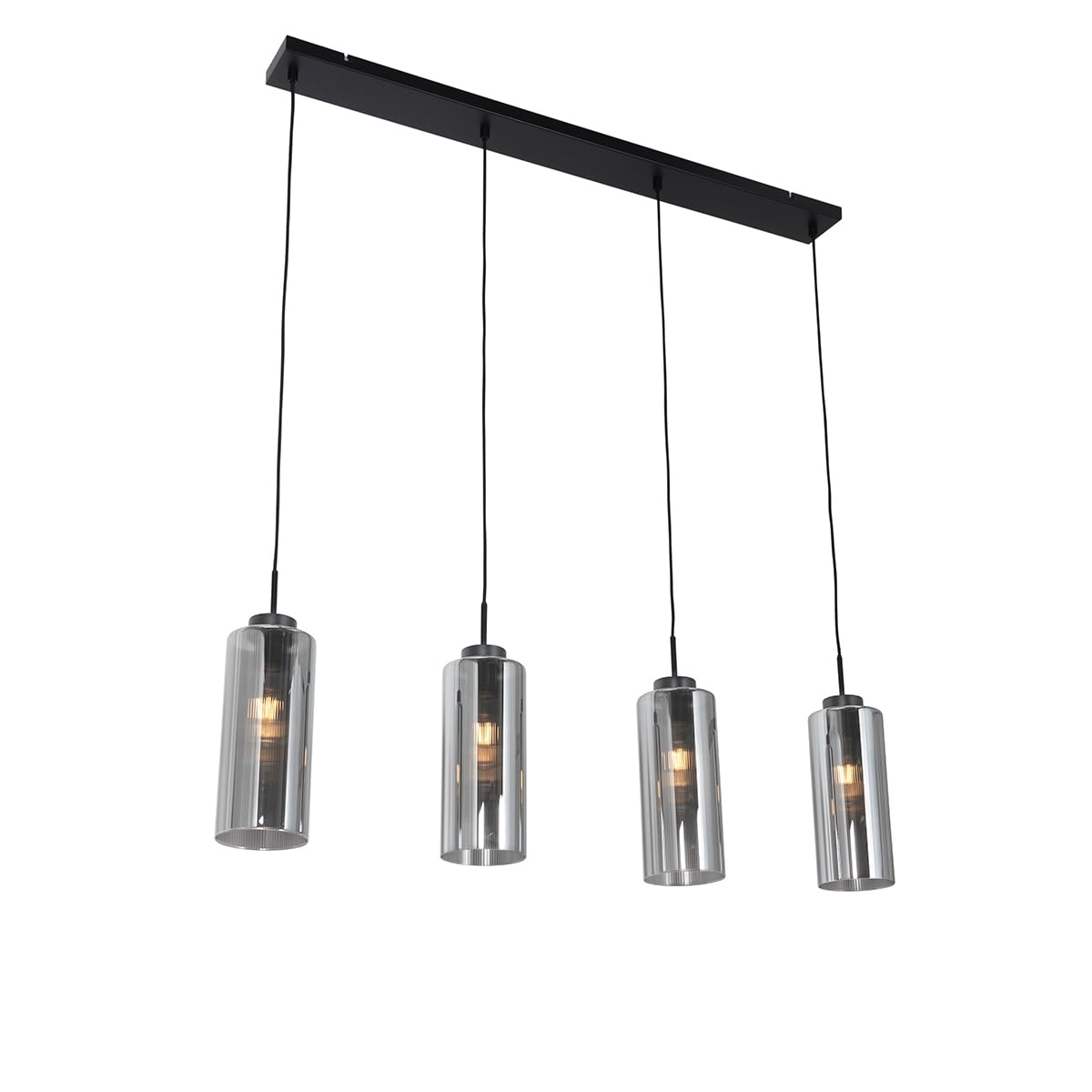 Qazqa Grey, Black, Chrome - Art Deco Dining Room I Dining Table Pendant Lamp I Pendant Light Ceiling Black With Smoke Glass 4-Lights - Laura - Art Deco - Suitable For Led E27 | 4 Light - Glass Pendant Light - Suitable
