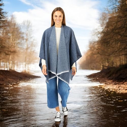 Image of Women's Shawl Wrap Poncho Ruana Cape Cardigan Sweater Open Front for Fall Winter Spring