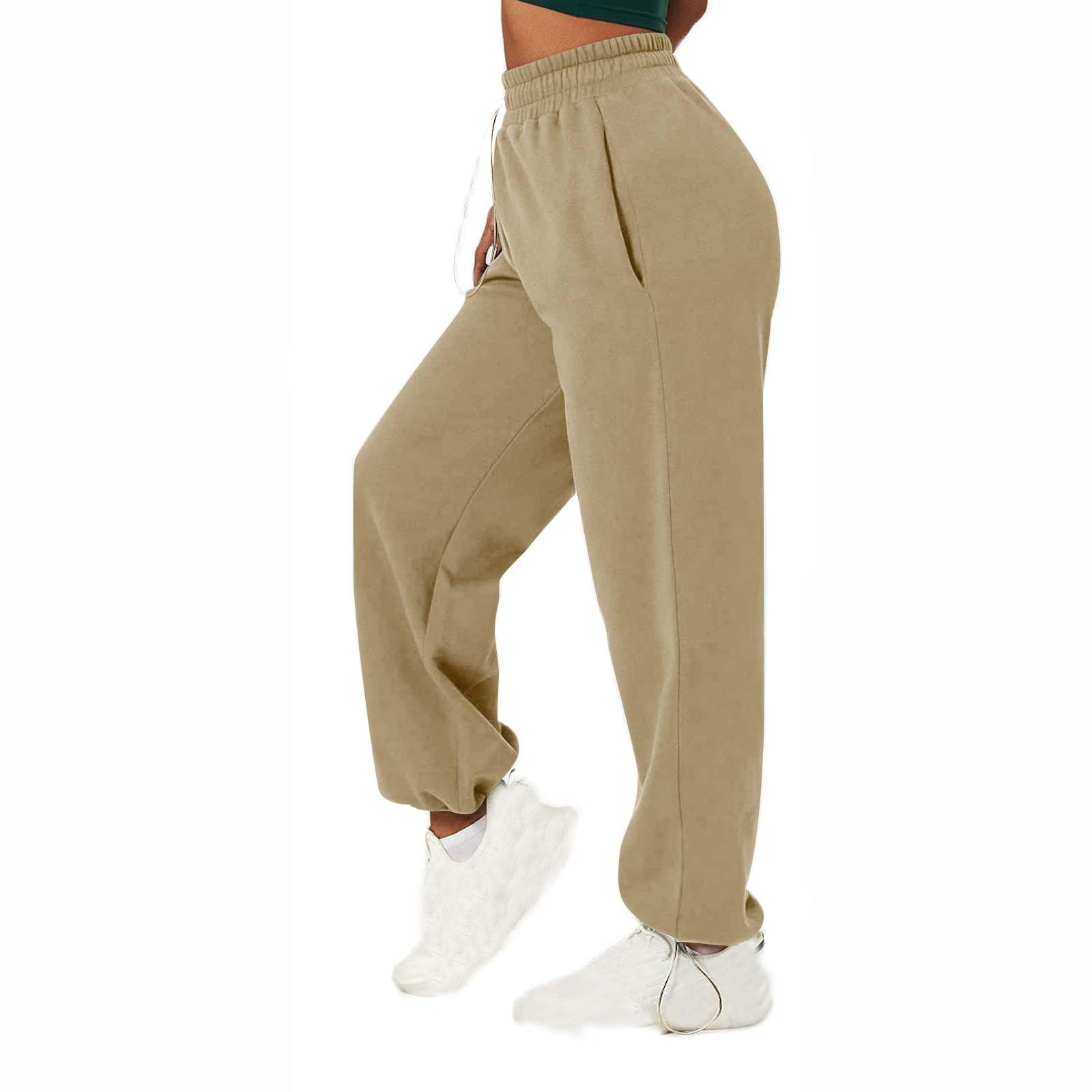 XUNRYAN Womens High Waisted Baggy Sweatpants 2023 Trendy Winter Fall Jogger Pants Y2k Trendy Lounge Trousers with Pockets Khaki