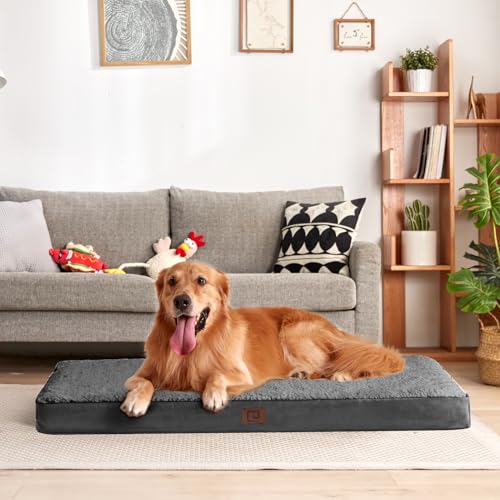 EHEYCIGA Orthopädisches Hundebett XXL Grosse Hunde 127x91x10cm, Hundekissen Waschbar Flauschig, Hundematte Hundematratze für Kiste, Grau