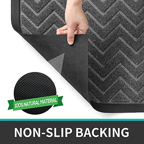 Dexi Front Door Mat Indoor Outdoor Doormat, Durable Heavy Duty Welcome Mat, Non-Slip, Low-Profile, Easy Clean Entryway Rugs, 17"X29", Chevron Dark Grey #TOP5