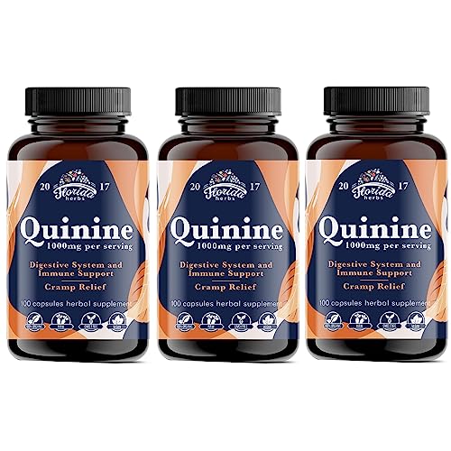 FLORIDA HERBS Leg Cramp Support Organic Quinine Capsules from Cinchona Bark 1000 mg Vegan Supplement Muscle & Leg Cramp Relief Made in USA 330 Count (3 Bottles Total)