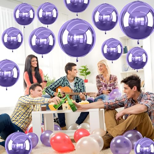 Image of 12PCS Light Purple Round Foil Balloons 22 inch 15 inch 10 inch Large Mylar Balloons | Shiny Purple 4D Ball Balloons for Birthday Party, Graduation, Wedding, Christmas, New Year, Disco Prom Party Decorations
