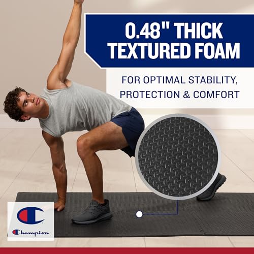 Champion Interlocking Foam Mat Tiles, 12mm, 6 piezas (Negro) miniatura 3