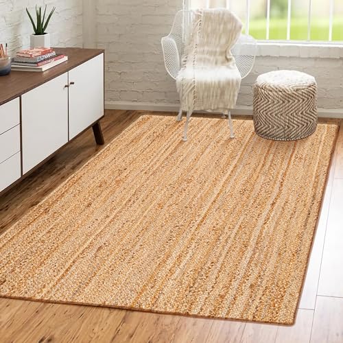 Hausattire Hand Woven Jute Braided Rug, 4'x6' – Natural, Reversible Boho Entry Area Rugs for Kitchen, Living Room I Farmhouse Indoor Outdoor Decorative Floor Rug, 48x72 Inches