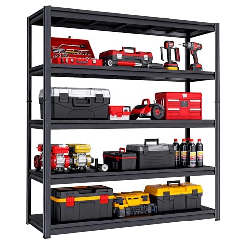 Image of Metal Garage Shelving Unit, Heavy Duty 5-Tier Adjustable Storage Rack, Steel Shelving,3000 lbs Capacity, Industrial Shelves for Heavy Tools and Equipment (5-Tier 77.44 inch H x39 W x 17.77 inch D)