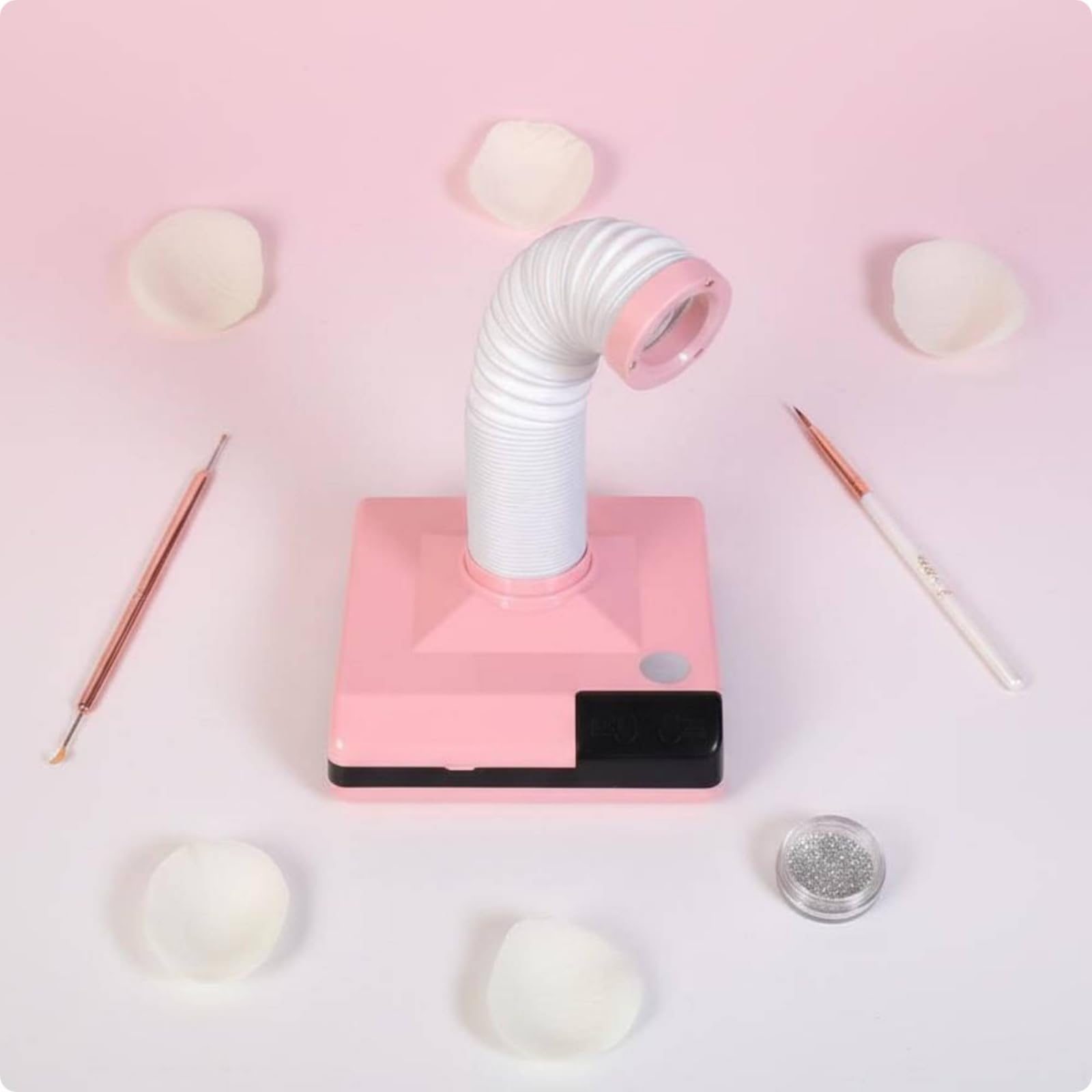 Milageto Colector de Polvo de Uñas Profesional Aspirador de para Manicura Extractor de Partículas Finas Ventilador de Potencia, Rosa, Boca Media - Enchufe Europeo