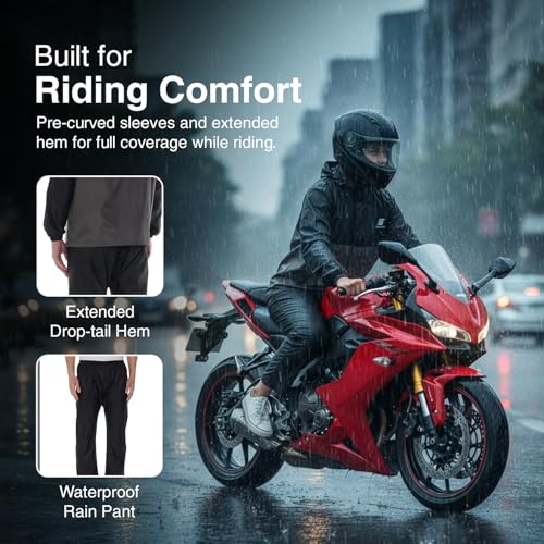 Image of Amazon Brand - Symactive Raincoat for Men and Women | Waterproof Jacket and Pant Set | Polyester with PVC Coating | Seam Sealed | Hooded with Reflective Trim | Black & Grey, S