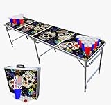 Standard 8-Foot Folding Pong Table w/HEXCUPs, Pong Balls, and Triangle Decals - Dia de Los Muertos...