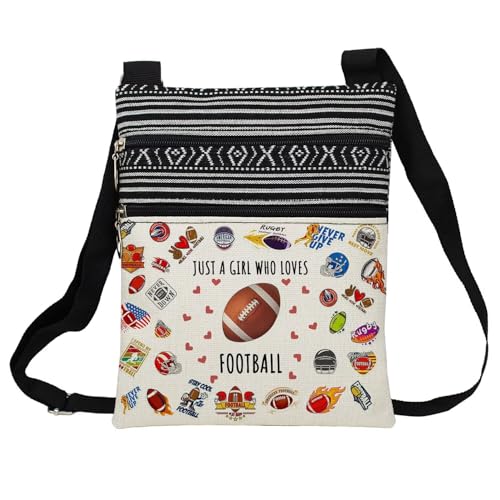 Just Love Football Messenger Bag Small Ethnic Pattern Printed Adjustable Strap Crossbody Zipper Bag Phone Bag Wallet Cute Shoulder Handbag for Football Lovers Fans Women