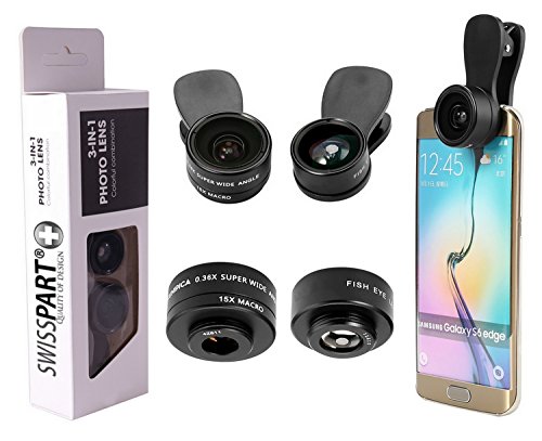 Cell Phone Camera Lens Kit 3 in 1 + Two Universal Clip On Adapter 180° Fisheye 15x Macro 0.36x Super Wide for iPhone Samsung Galaxy Smartphone