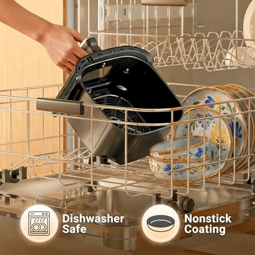 Image of Air Fryer 6.34QT with Clear Window, 12-in-1 Air Fryer Oven, Air Fry, Roast, Reheat, Dehydrate, Bake, Steam, 400F Rapid Air Crispy Technology, Square Airfryer Beige