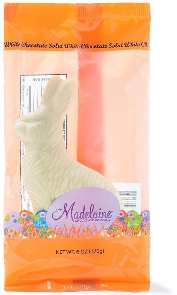 Madelaine Solid Premium White Milk Chocolate Easter Bunny in Cellophane Bag - 6 OZ, Perfect for Easter Basket Stuffers, Gifts, and Party Favors