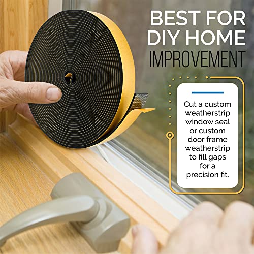 High Density Foam Weather Stripping Door Seal Strip Insulation Tape Roll For Insulating Door Frame, Window, Air Conditioner | Self Adhesive Sealing Weatherstrip (Black, 1/4 In 1/8 In 50 Ft) #TOP5