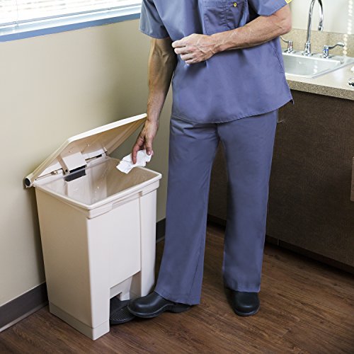 Image of Rubbermaid Commercial Products Step-On Lid Trash Can, 12-Gallon, Beige, Hands-Free Sanitary Use Garbage Can for Medical Waste in Hospitals /Lab /Emergency /Patient Rooms