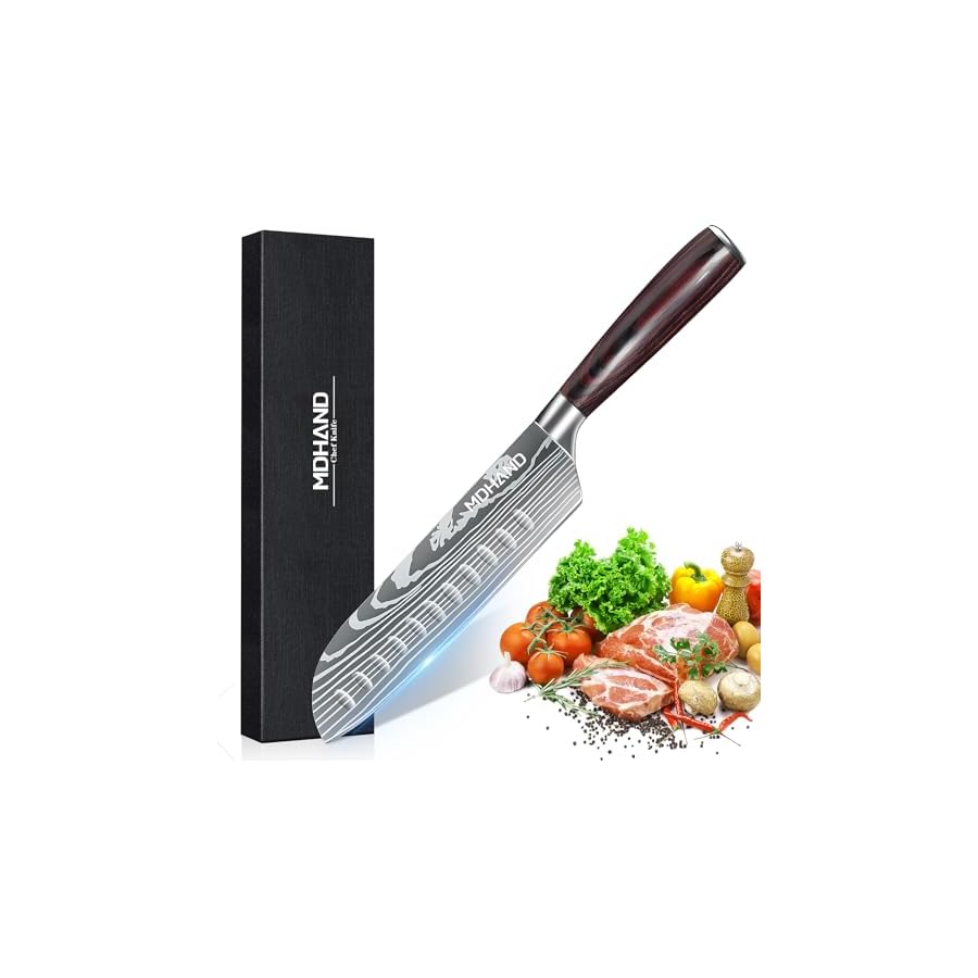 MDHAND-7-Santoku-Knife--Ultra-Sharp-Japanese-Chef-Knife-Forged-High-Carbon-German-Stainless-Steel-Chopping-Knife-with-Ergonomic-Pakkawood-Handle-Design-Gifts-for-Women-and-Men MDHAND 7" Santoku Knife - Ultra Sharp Japanese Chef Knife - Forged High Carbon German Stainless Steel Chopping Knife with Ergonomic Pakkawood Handle Design, Gifts for Women and Men