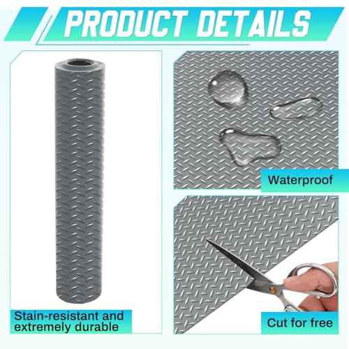 Image of Breling 16 in x 10 ft Rubber Diamond Plate Rolls Garage Floor Mat for Under Car, Heavy Duty Flooring Rug for Trailers Garage, PVC Water /Stain Outside Stall Resistant Parking Rv Tool(Grey)