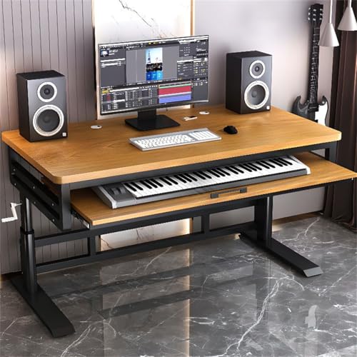 Nized - Escritorio para computadora con estante para teclado, estación de trabajo de oficina con cable para producción MIDI, piano electrónico y estudio de grabación, ideal para músicos y creadores