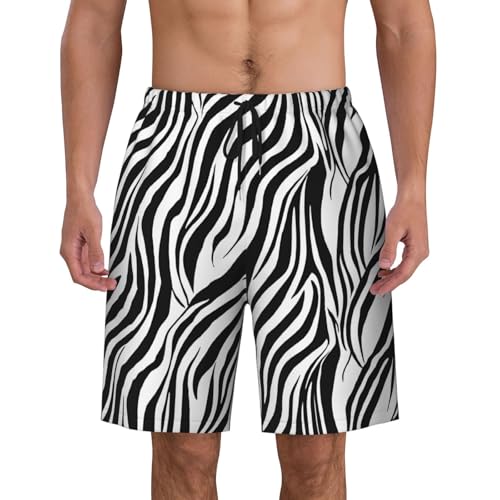 Men's Quick-Dry Swim Trunks Zebra Print Print Beach Shorts with Pockets & Drawstring Elastic Waistband
