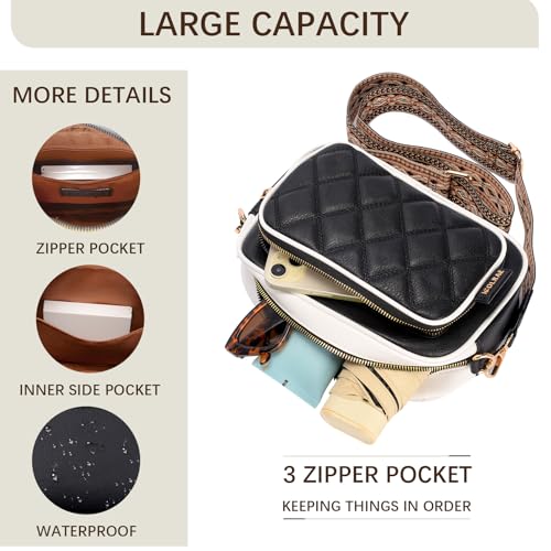 Quilted Crossbody Bags for Women,Trendy Vegan Leather Small Crossbody Purse Women's Shoulder Handbags with Wide Strap4