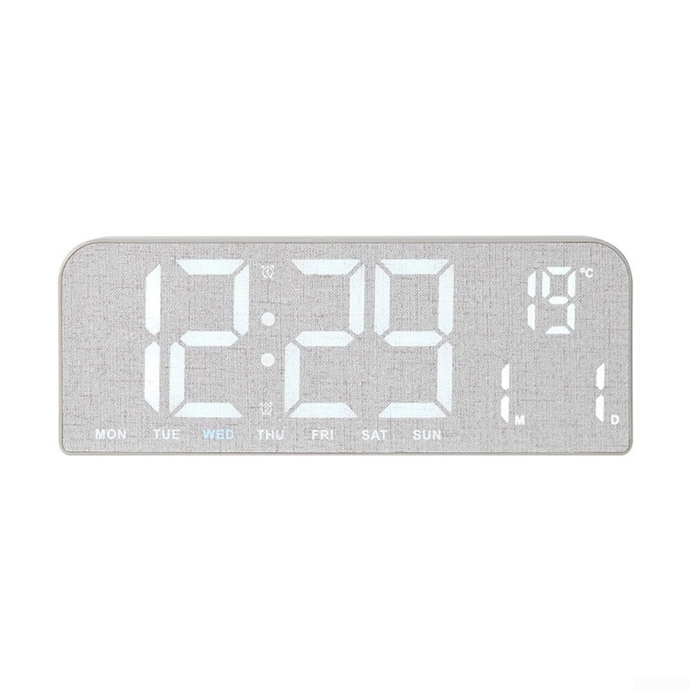 Led Digital Alarm Clock With Wooden Grain Finish, Large Screen Display Shows Time Date Temperature, 5 Color Ambient Light, Adjustable Brightness, Wall Mount Or Tabletop For Home Office Bedroom(B)