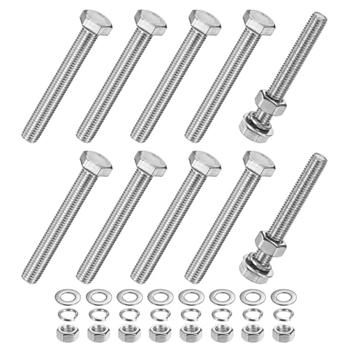 M METERXITY 10-Pack Hex Head Screw Bolt with Nuts Flat &amp; Lock Washers M10x80mm Stainless Steel Bolts and Nuts Kit Fully Threaded Metric Bolt Assortment for Equipment/Machinery