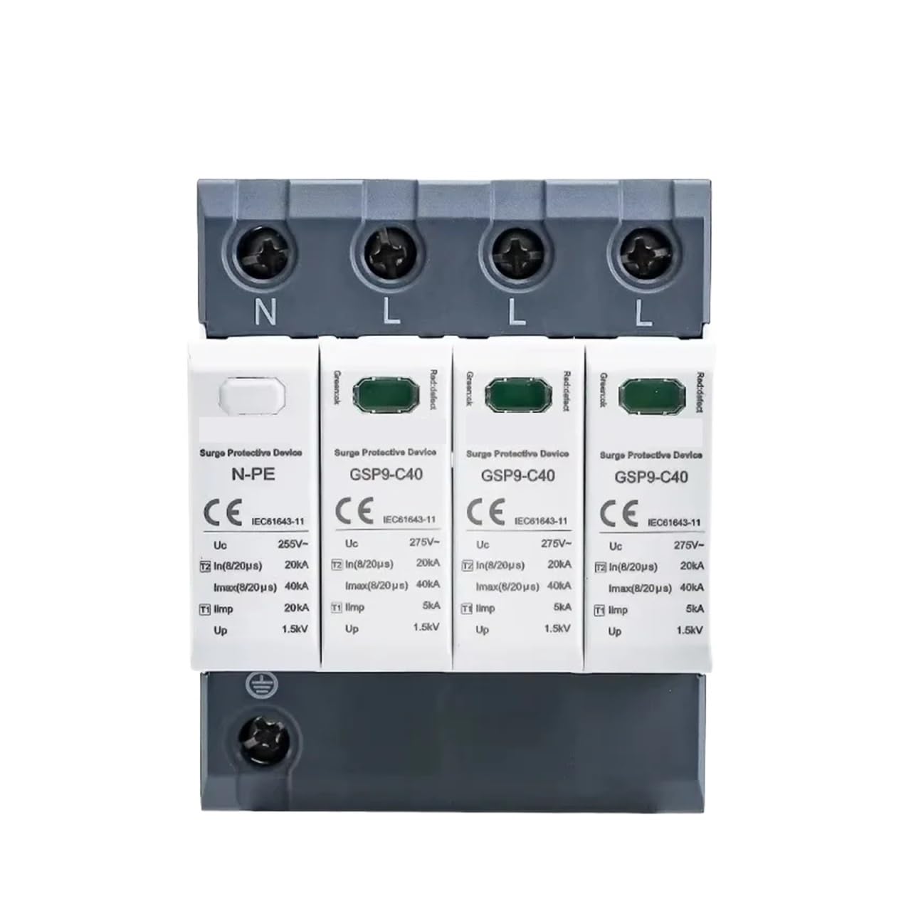 Dispositivo di protezione da sovratensioni GSP9 SPD Scaricatore di sovratensioni a 1/2/3/4 poli 275 V 385 V 400 V 440 V 40 KA(AC440V,2P)