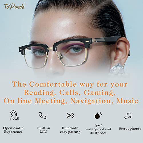 Topanda Smart Audio Glasses (3Rd Gen), Tws Open Ear Speakers With Bluetooth 5.0 Connectivity For Gaming Meeting (White/Gold-Blue Light Clear Lenses) #TOP3