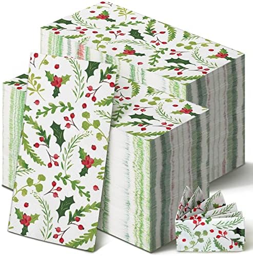 Jetec 200 Pieces Christmas Disposable Hand Towel for Bathroom Christmas Napkins Christmas Guest Paper Towel Decorative Paper Napkins for Christmas Traditional Christmas Napkins Holiday(Rectangular)