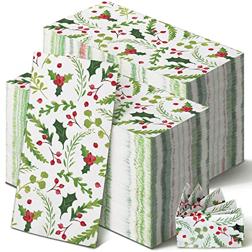 Jetec 200 Pieces Christmas Disposable Hand Towel For Bathroom Christmas Napkins Christmas Guest Paper Towel Decorative Paper Napkins For Christmas Traditional Christmas Napkins Holiday(Rectangular) #TOP5