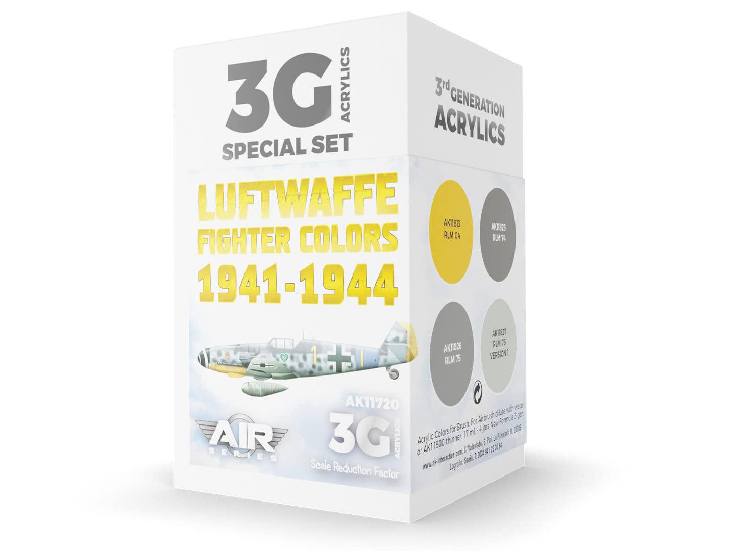 Ak Interactive Rlm 04, Rlm 74, Rlm 75, Rlm 76 Version 1 Luftwaffe Fighter Colors 1941-1944 3Gen Paint Set