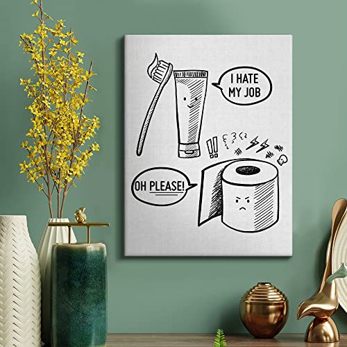 Funny Bathroom Canvas Wall Art, I Hate My Job, Humor Quote Artwork Print Bathroom Wall Decor Framed Toilet Paintings Home Wall Decorations For Restroom Wash Laundry Bath Room, Ready To Hang 12"X15" #TOP3