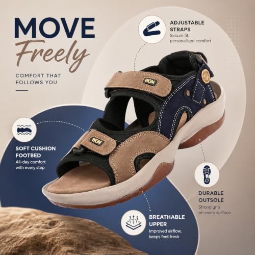 Image of Centrino Sandals for Men |Comfortable Sandals with Grip Insole & Quality|Flat Casual Sandals With Adjustable Velcro Closure For Easy Wear With Flexible Fitting And Trendy | Stylish Men's Casual Sandal With Unique Sole Design for Office & Travel (3263)